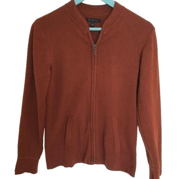 Twinhill wool bend burnt orange full zip up cardigan knit fall sweater sz Small - Picture 1 of 6